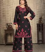 Black color rayon slub chikankari embroidery work graceful kurta set