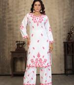 White color rayon slub chikankari embroidery work graceful kurta set