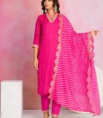Pink color chanderi fabric beautiful embroidered readymade kurta set