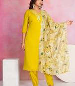 Yellow color chanderi fabric beautiful embroidered readymade kurta set