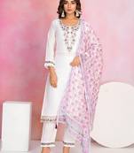 White color chanderi fabric beautiful embroidered readymade kurta set