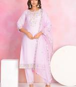 Pink color chanderi fabric beautiful embroidered readymade kurta set