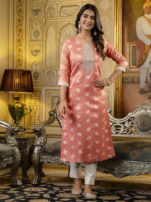 Gajri color shimmer silk designer embroidery work casual kurta 1