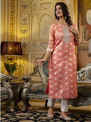Gajri color shimmer silk designer embroidery work casual kurta 4