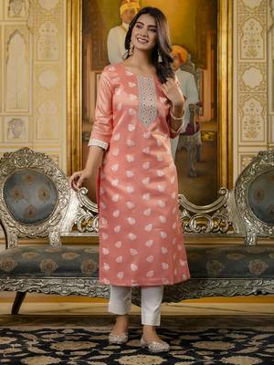 Gajri color shimmer silk designer embroidery work casual kurta 5