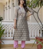 Grey color shimmer silk designer embroidery work casual kurta