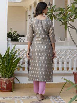 Grey color shimmer silk designer embroidery work casual kurta 2