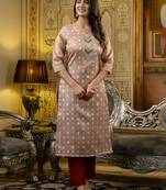 Peach color shimmer silk designer embroidery work casual kurta