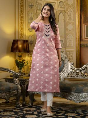 Pink color shimmer silk designer embroidery work casual kurta 1