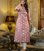 Pink color shimmer silk designer embroidery work casual kurta