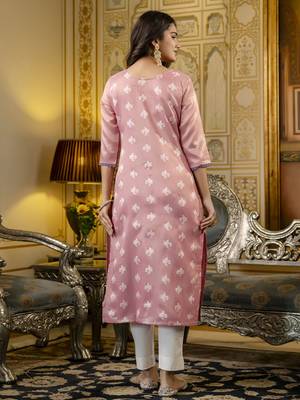 Pink color shimmer silk designer embroidery work casual kurta 2