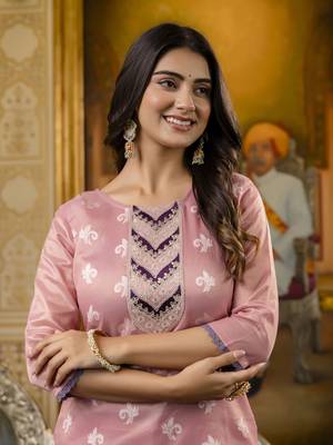 Pink color shimmer silk designer embroidery work casual kurta 3