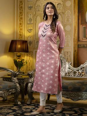 Pink color shimmer silk designer embroidery work casual kurta 4