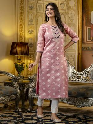 Pink color shimmer silk designer embroidery work casual kurta 5