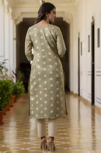 Pista color shimmer silk embroidery kurta