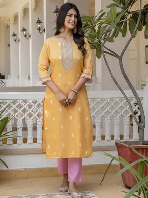 Yellow color shimmer silk embroidery kurta 1