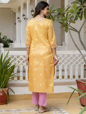 Yellow color shimmer silk embroidery kurta 2