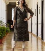 Black color shimmer silk embroidery work formal kurta