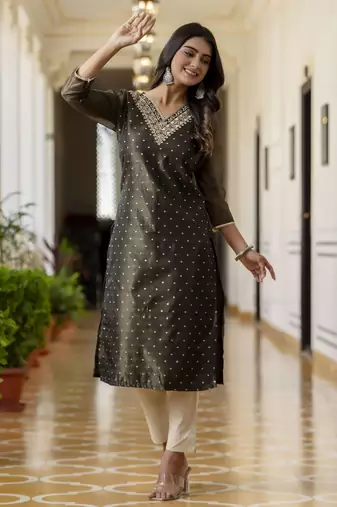 Black color shimmer silk embroidery formal kurta