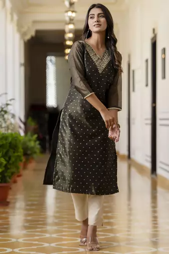 Black color shimmer silk embroidery formal kurta