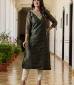Bottel green color shimmer silk designer embroidery work formal kurta