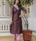 Purple color shimmer silk embroidery work formal kurta