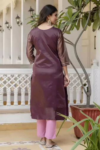 Purple color shimmer silk embroidery formal kurta