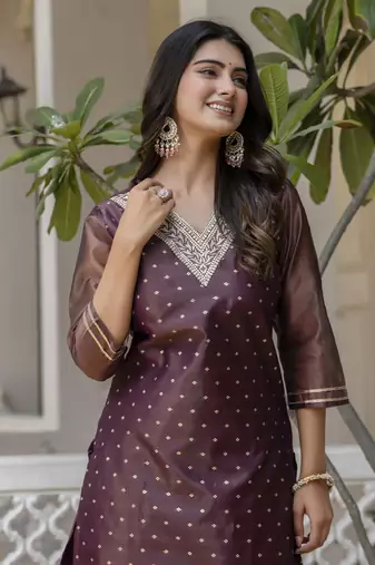 Purple color shimmer silk embroidery formal kurta