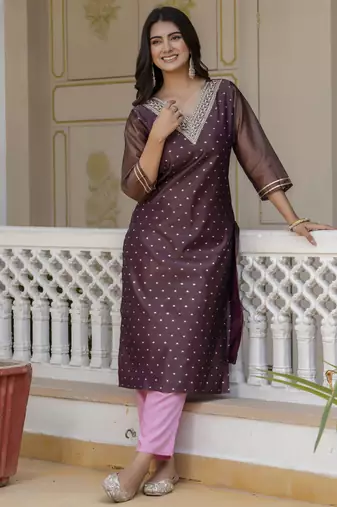 Purple color shimmer silk embroidery formal kurta