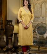 Yellow color shimmer silk embroidery work formal kurta