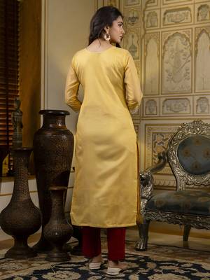 Yellow color shimmer silk embroidery formal kurta 2