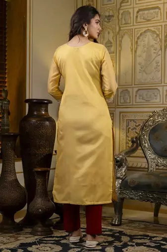 Yellow color shimmer silk embroidery formal kurta