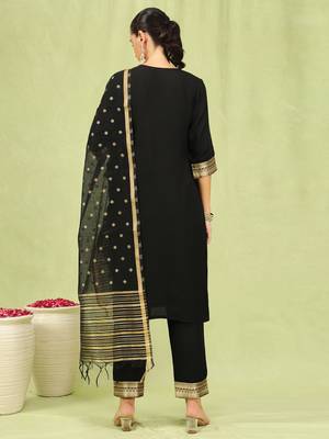 Black color cotton blend ethnic ready to wear women's kurta set 2
