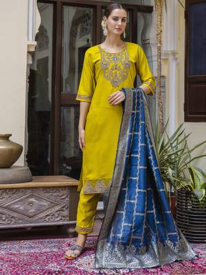 Yellow color viscosee rayon ready to wear women's kurta set 1