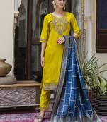 Yellow color viscose rayon ethnic ready to wear women's kurta set