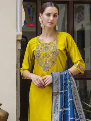 Yellow color viscosee rayon ready to wear women's kurta set 3