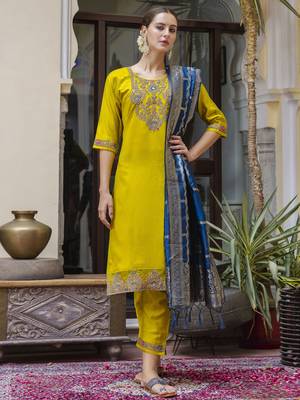 Yellow color viscosee rayon ready to wear women's kurta set 4