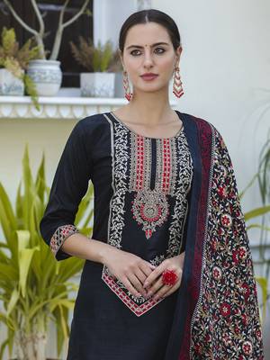 Black color silk blend ready to wear women's kurta set 3