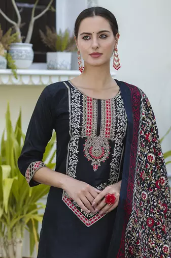 Black color silk blend ready to wear women's kurta set