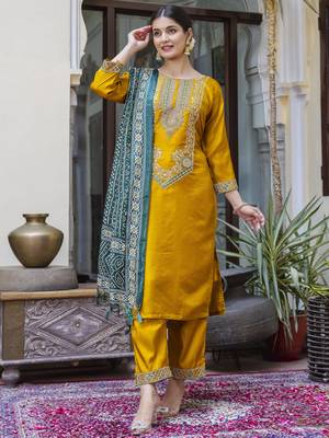Yellow color silk blend ready to wear women's kurta set 1