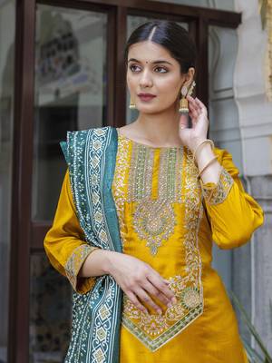 Yellow color silk blend ready to wear women's kurta set 3