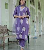 Lavender color silk blend ethnic ready to wear women's kurta set