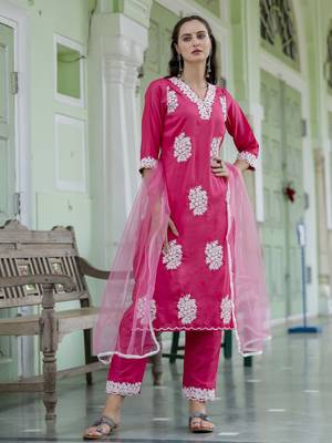 Pink color silk blend ethnic ready to wear women's kurta set 1