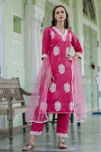 Pink color silk blend ethnic ready to wear women's kurta set