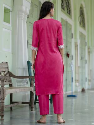 Pink color silk blend ethnic ready to wear women's kurta set 2