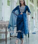 Teal color silk blend ethnic ready to wear women's kurta set