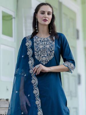 Teal color silk blend ready to wear women's kurta set 3