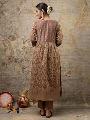 Brown color cotton silk  graceful festive wear readymade suit with dupatta 2