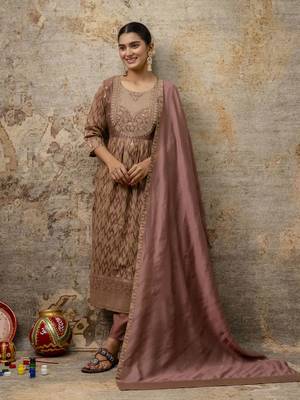 Brown color cotton silk  graceful festive wear readymade suit with dupatta 5