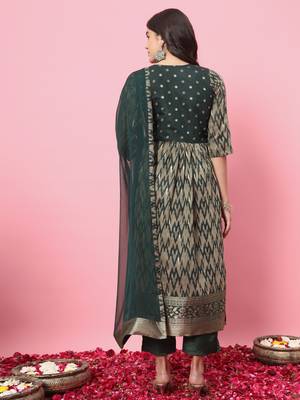 Green color cotton silk graceful festive wear readymade suit with dupatta 2